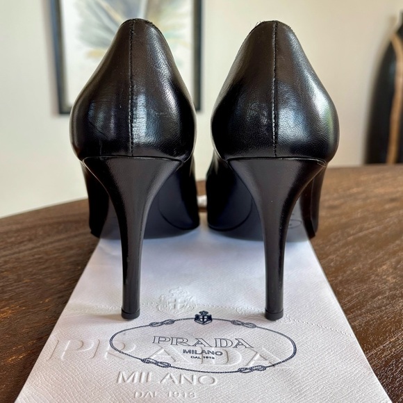 PRADA Black Open Square Toe Leather Heels - Picture 5 of 10